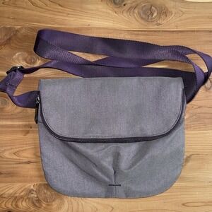 Lululemon All Day Cross Body Bag Purple Denim Athletic Sporty Zip Snap Casual